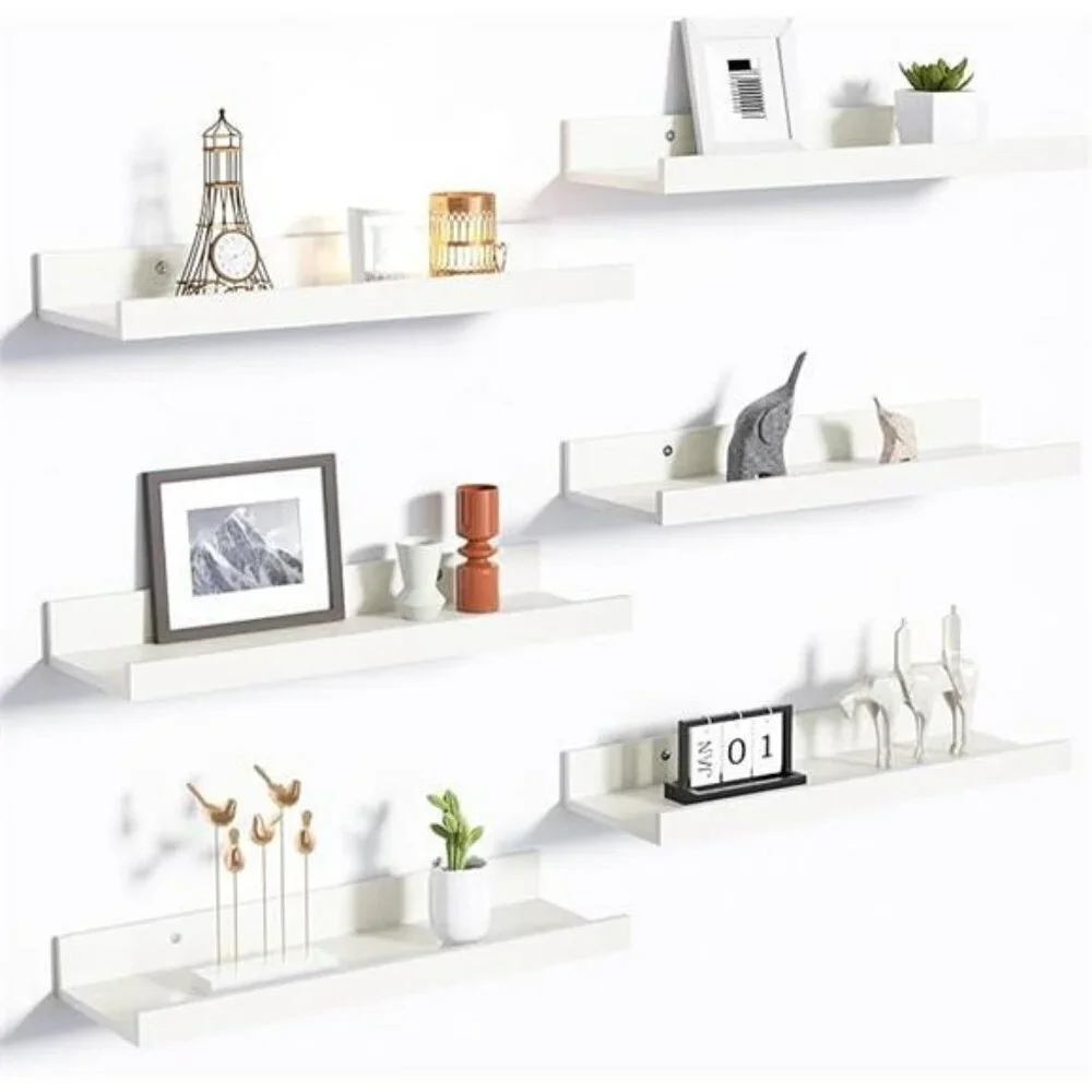 Upsimples Floating Wall Shelves Set of 6 Wood Storage for Home Decor White
